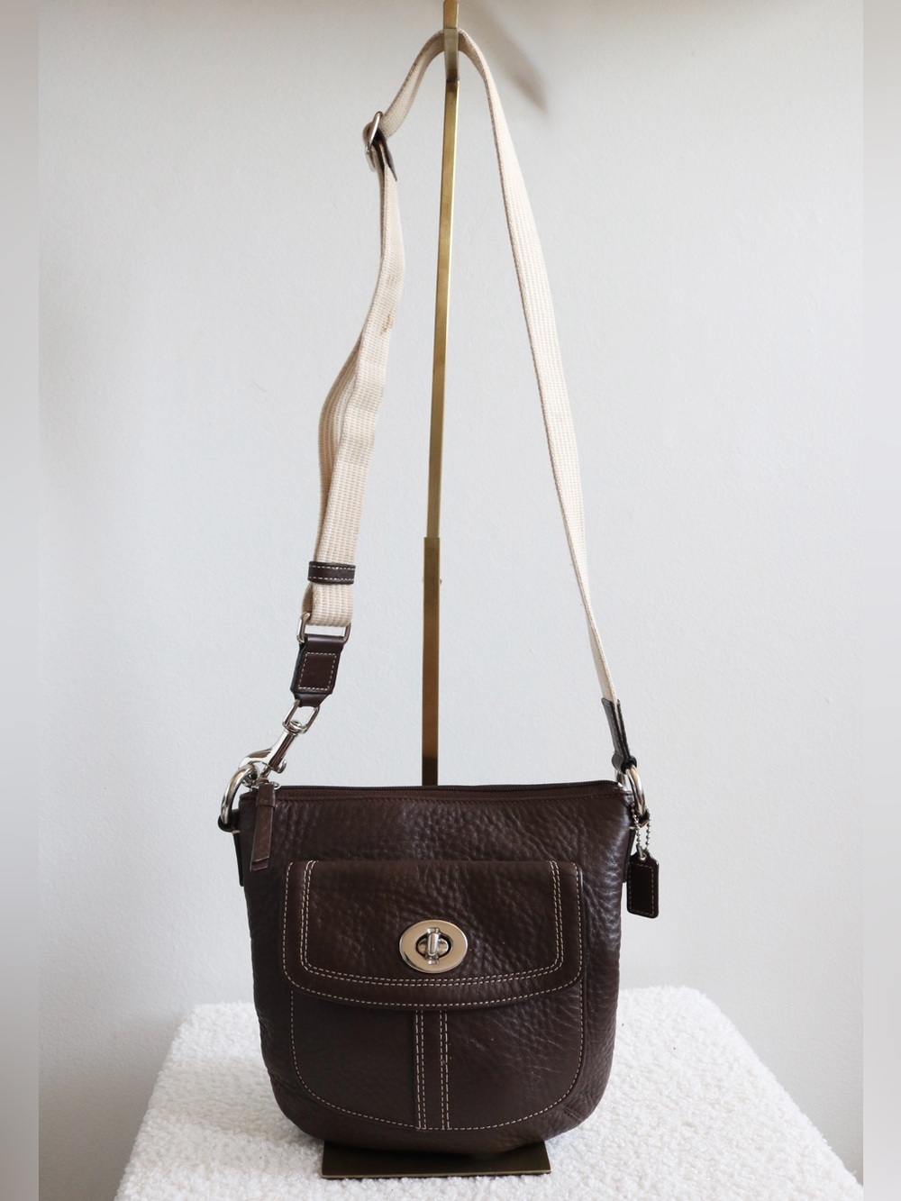 Coach Hamilton Brown Pebbled Leather Adjustable Crossbody